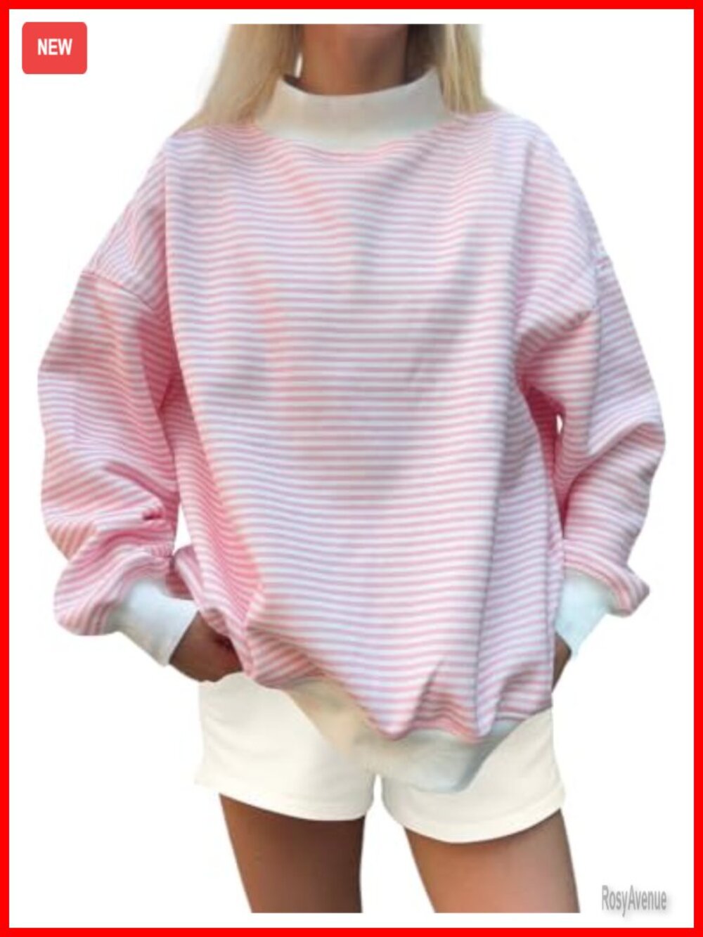 Women's Oversized Mock Neck Striped Sweatshirt Long Sleeve Pullover Casual Top